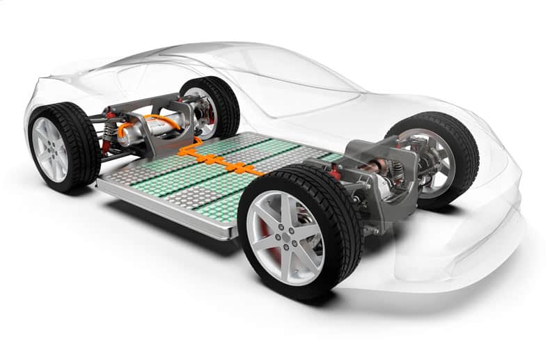 Electric car chassis with battery